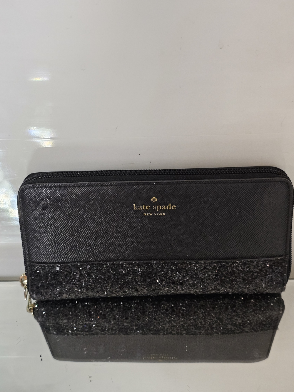 kate spade Black Glitter Zip-Around Wallet